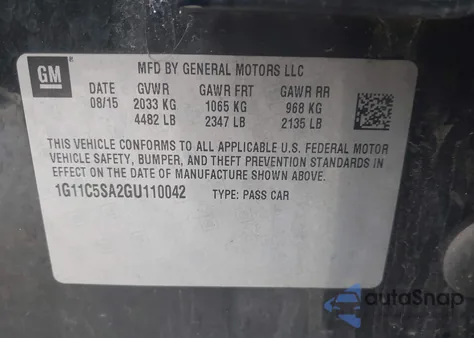 2016 Chevrolet Malibu Limited Lt из США, поврежденный, VIN 1G11C5SA2GU110042